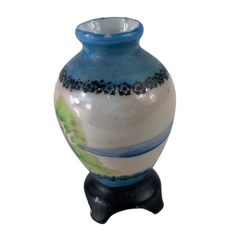 Vintage Occupied Japan Miniature Footed Porcelain Bud Vase Urn Country Scene - Picture 4 of 11